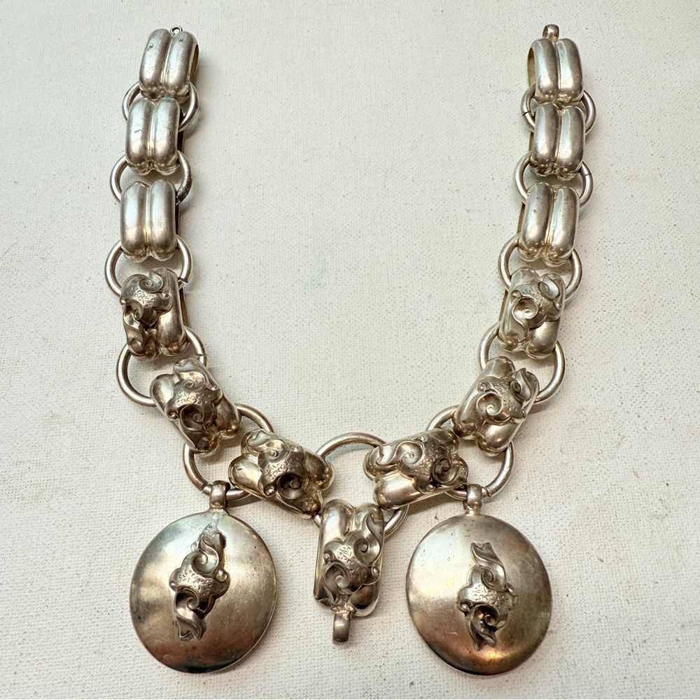 Antique Victorian Silver Tone Plated Large Book Chain Ornate Chunky Piece READ